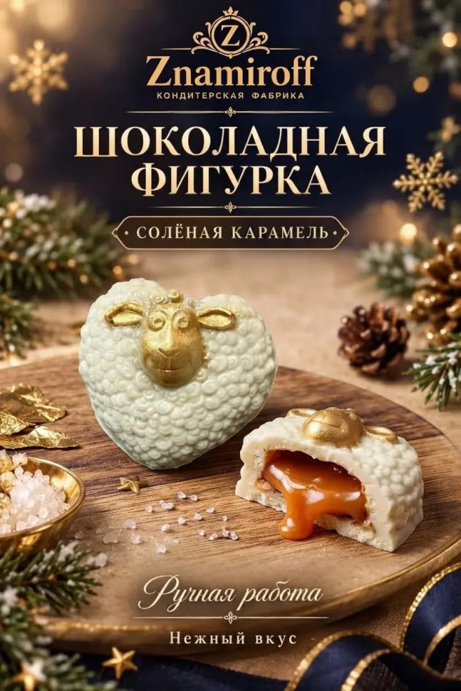  Шоколад фигурный "Овечка-сердечко" белый шоколад с начинкой солёная карамель(блок 5шт по 70г) в Усть-лабинске